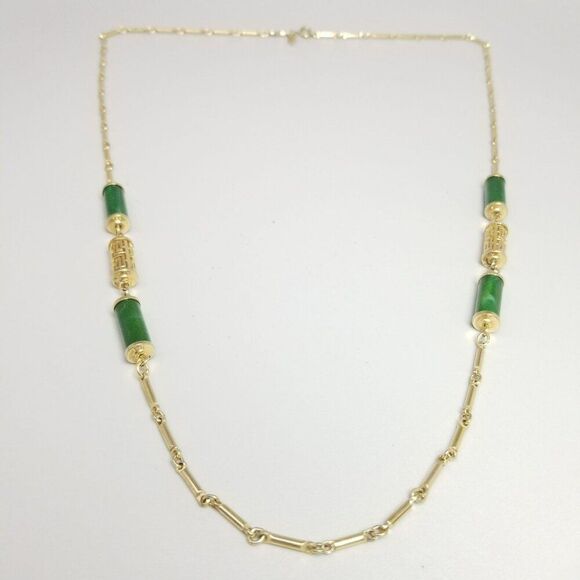 Vintage Sarah Coventry Green and Gold Tone Chain Necklace, 32 Inches Long - Picture 2 of 8